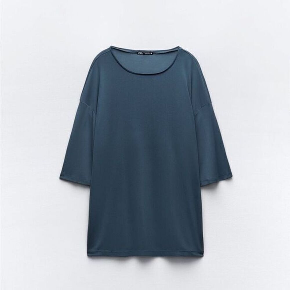 Zara Oversized fit crepe top‎ round neck and short sleeve LARGE SKU111